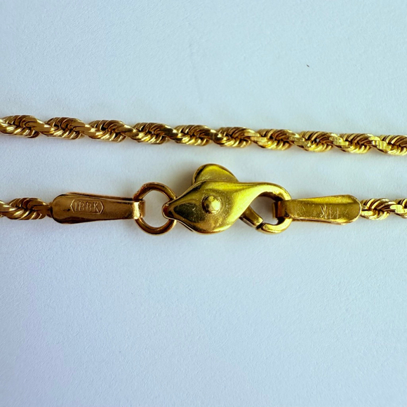 14K Solid Yellow Gold Rope Chain 1.5mm Wide IBB Hallmarked Necklace 20" - Picture 5 of 6